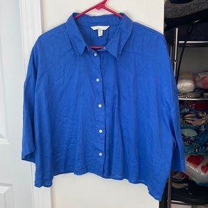 H&M linen cropped button up blouse